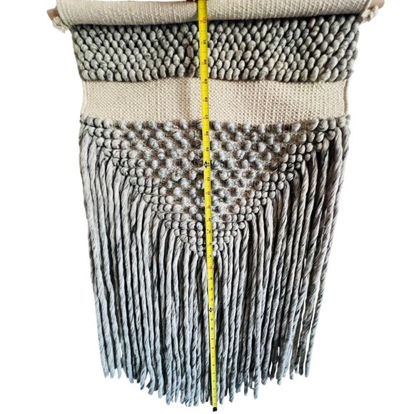 Handwoven Macramé Wall Hanging With Tassels Beige & Gray Boho Decor Rope Design - Picture 7 of 8